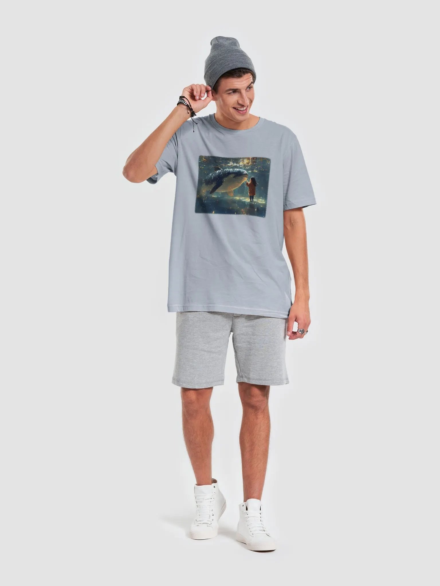 Girl talking with a cute killer whale, in the shallow waters product image (13)