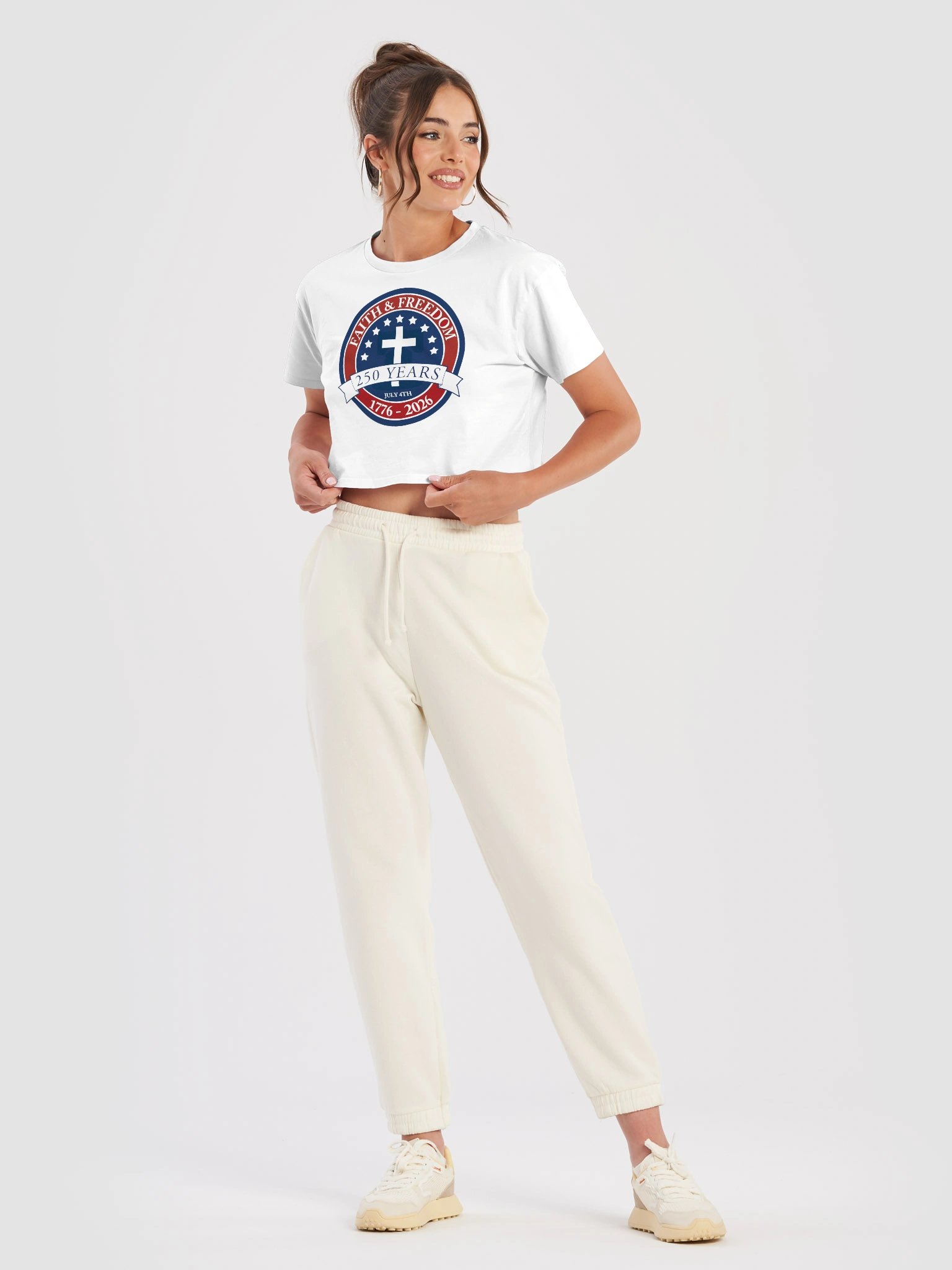 Faith & Freedom 250 Women’s Crop — Crest Edition product image (3)