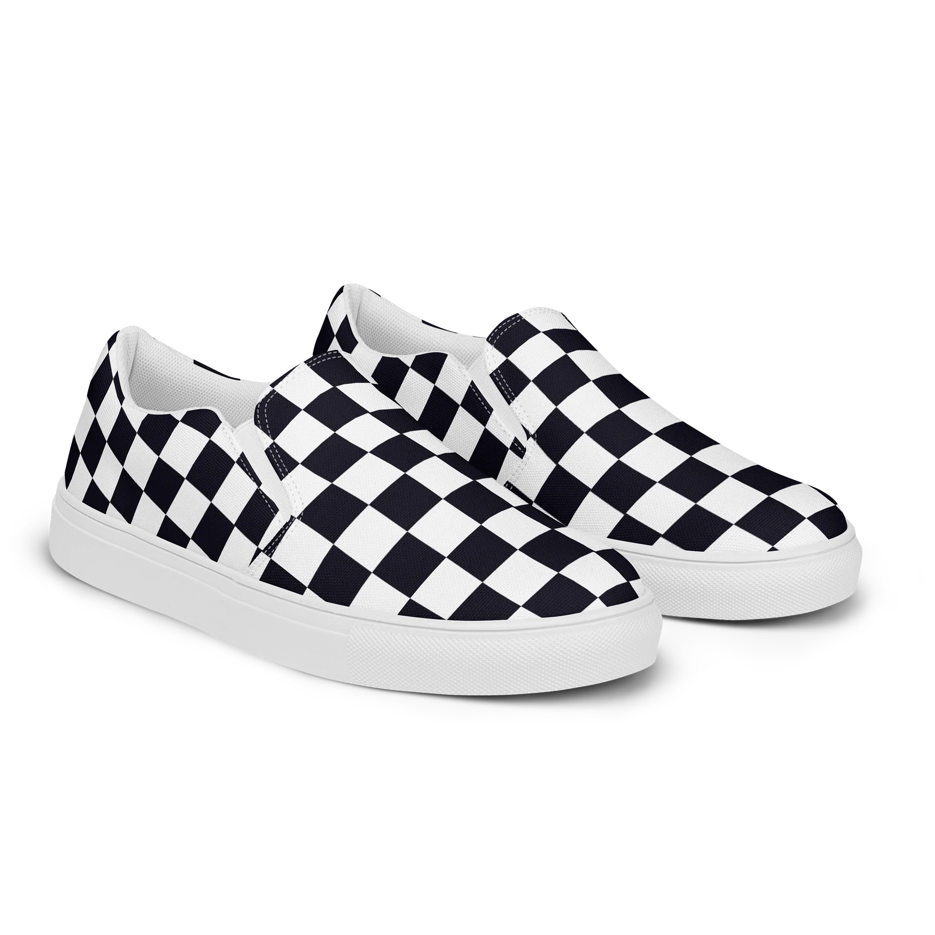 Black and White Chessboard Asymmetrical Women's Slip-On Canvas Shoes product image (2)