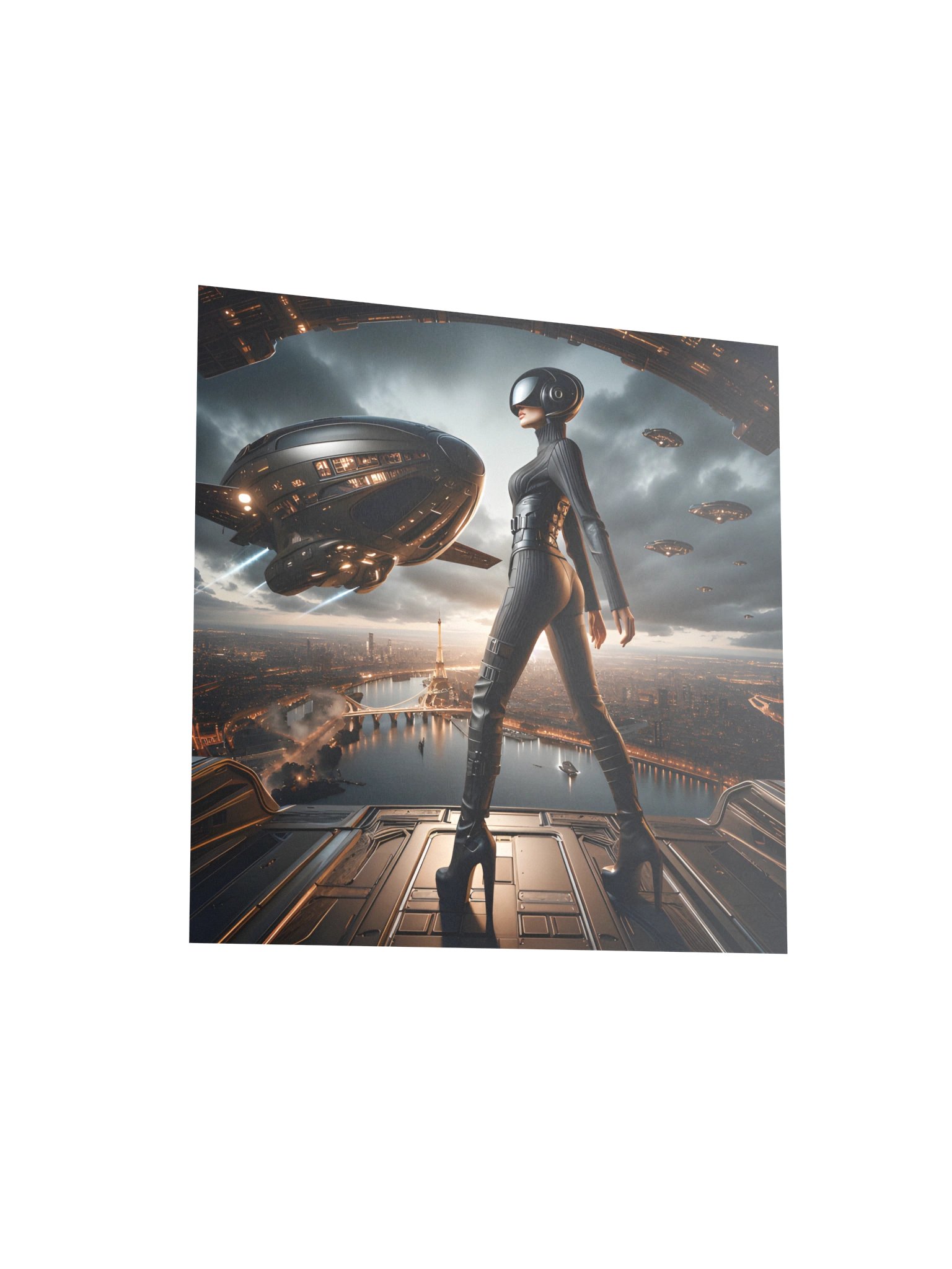Cyberpunk Paris Art Print | Futuristic Woman Over Eiffel Tower | Sci-Fi Wall Decor product image (4)