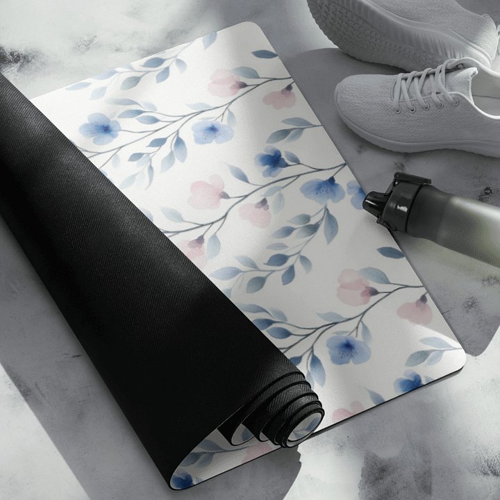 Blue and Pink Floral Watercolor Pattern Yoga Mat by Treasure Pie product image (2)
