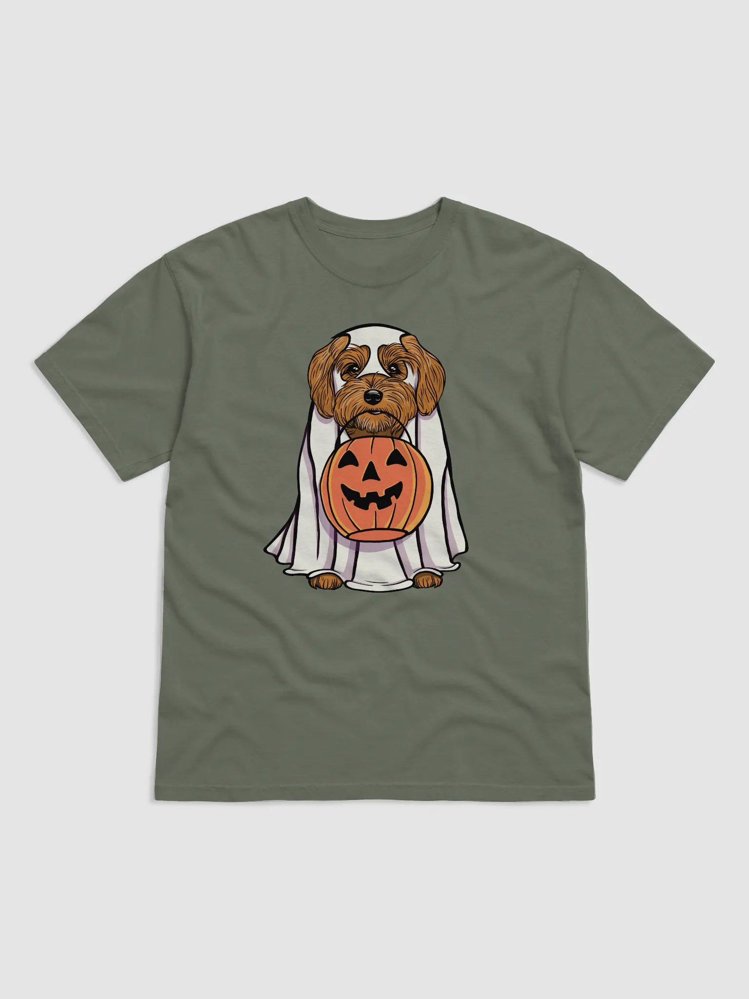 Funny Halloween Havanese T-Shirt | Funny Havanese Wearing a Ghost Costume and Holding a Pumpkin Basket product image (1)