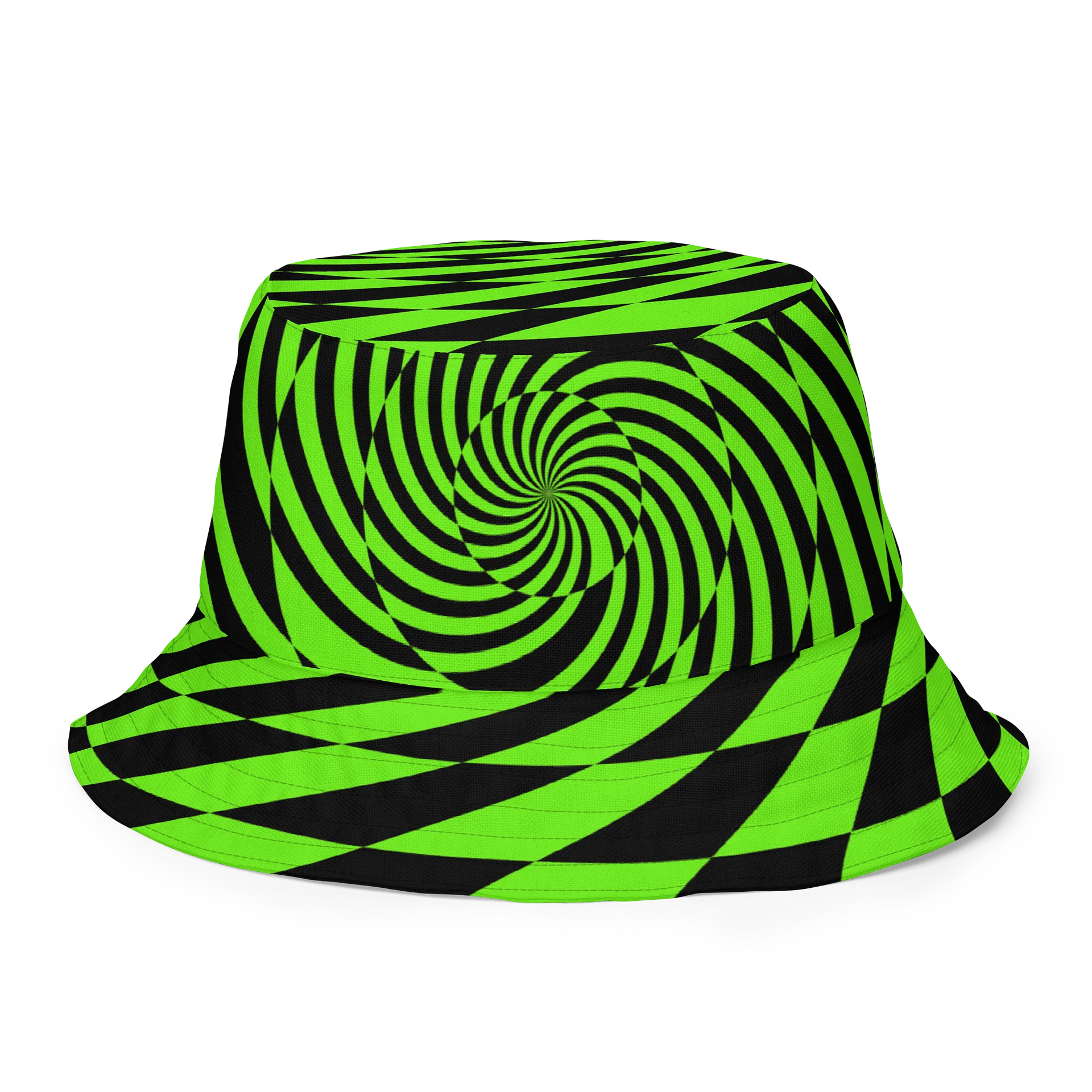 Psychedelic Spirals Rave Reversible Bucket Hat, Trippy EDM Festival Accessory, Black Neon Green Pink Checkers Techno Dance Party Fashion product image (4)