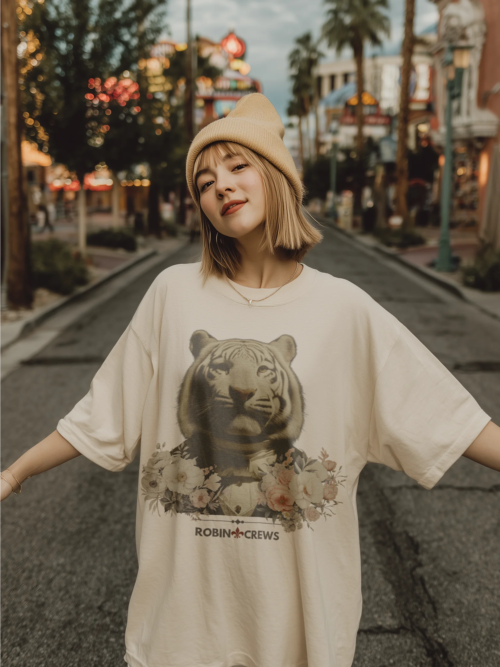 White Tiger Floral T Shirt Vintage Animal product image (5)