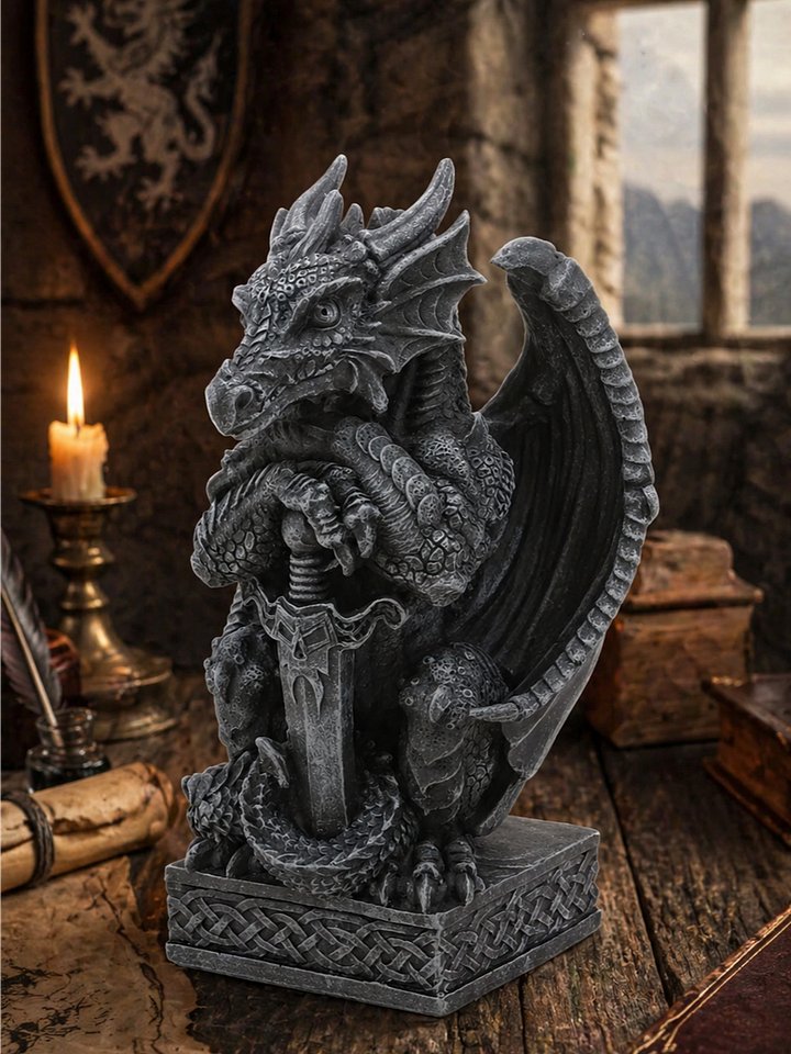 The Armored Kingdom Draconian Sword Guardian of the Realm Dragon Statue-Gothic Decor-Textured product image (1)