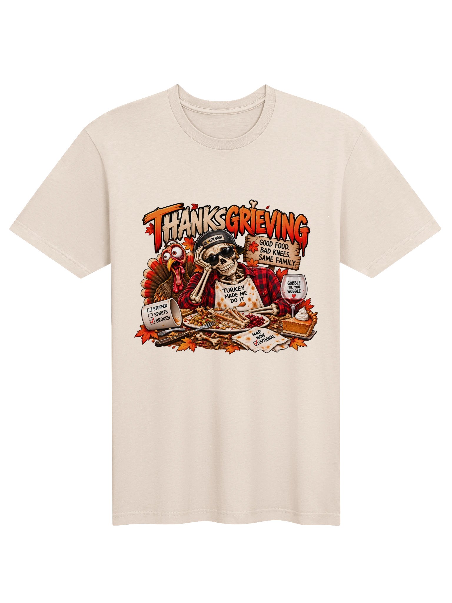 Funny Thanksgiving Shirt — Thanksgrieving, Good Food, Bad Knees | Broken Turkey™ product image (2)