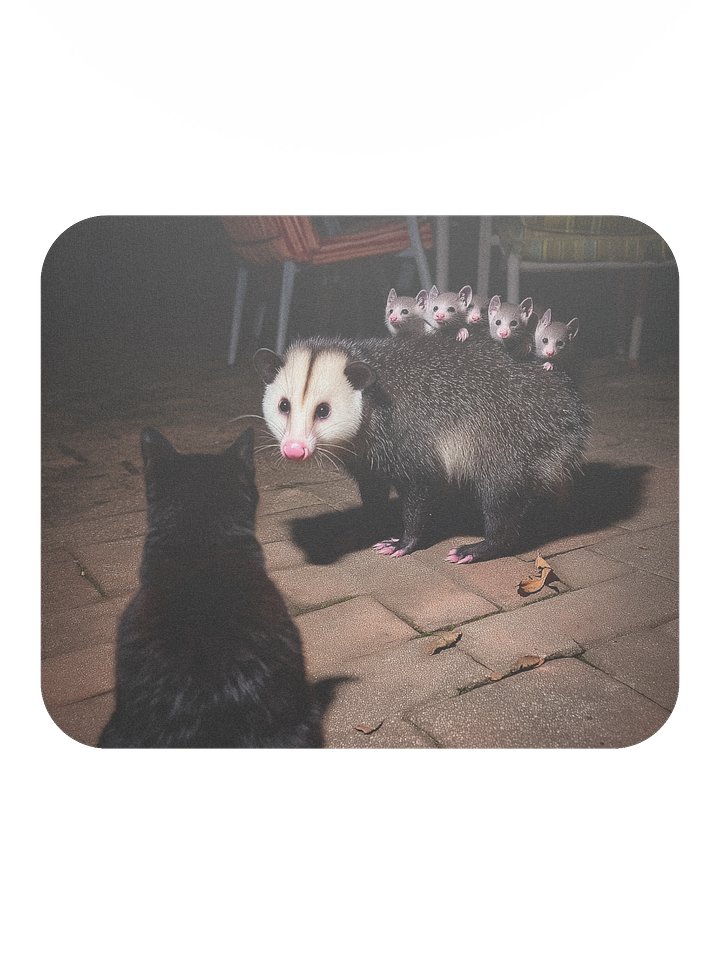 Cat meets opossum family Mouse Pad product image (2)