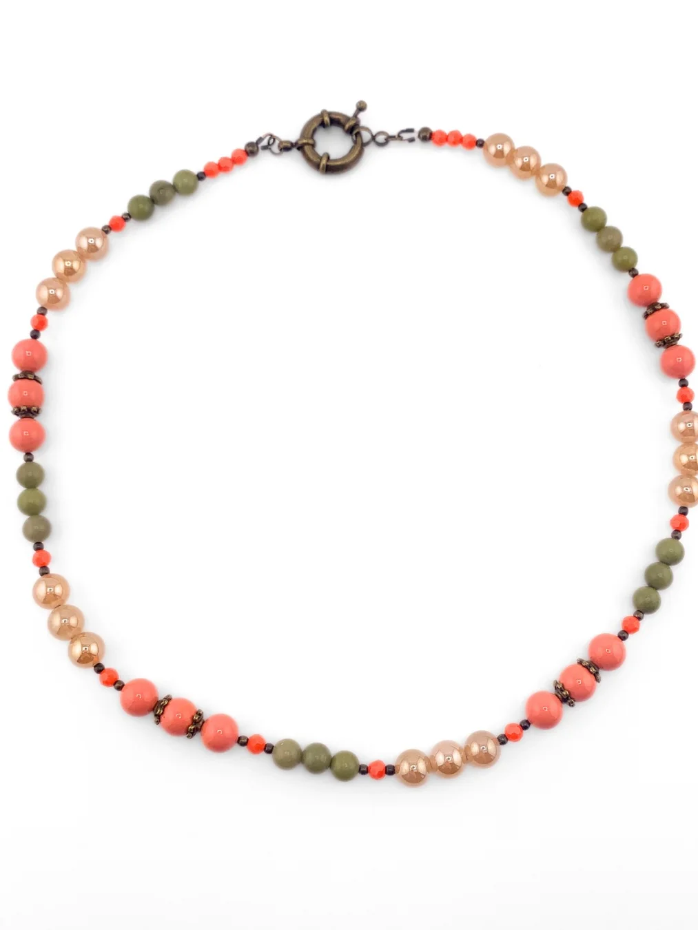 Glass Beaded Single Strand Necklace Set - Peach, Green product image (8)