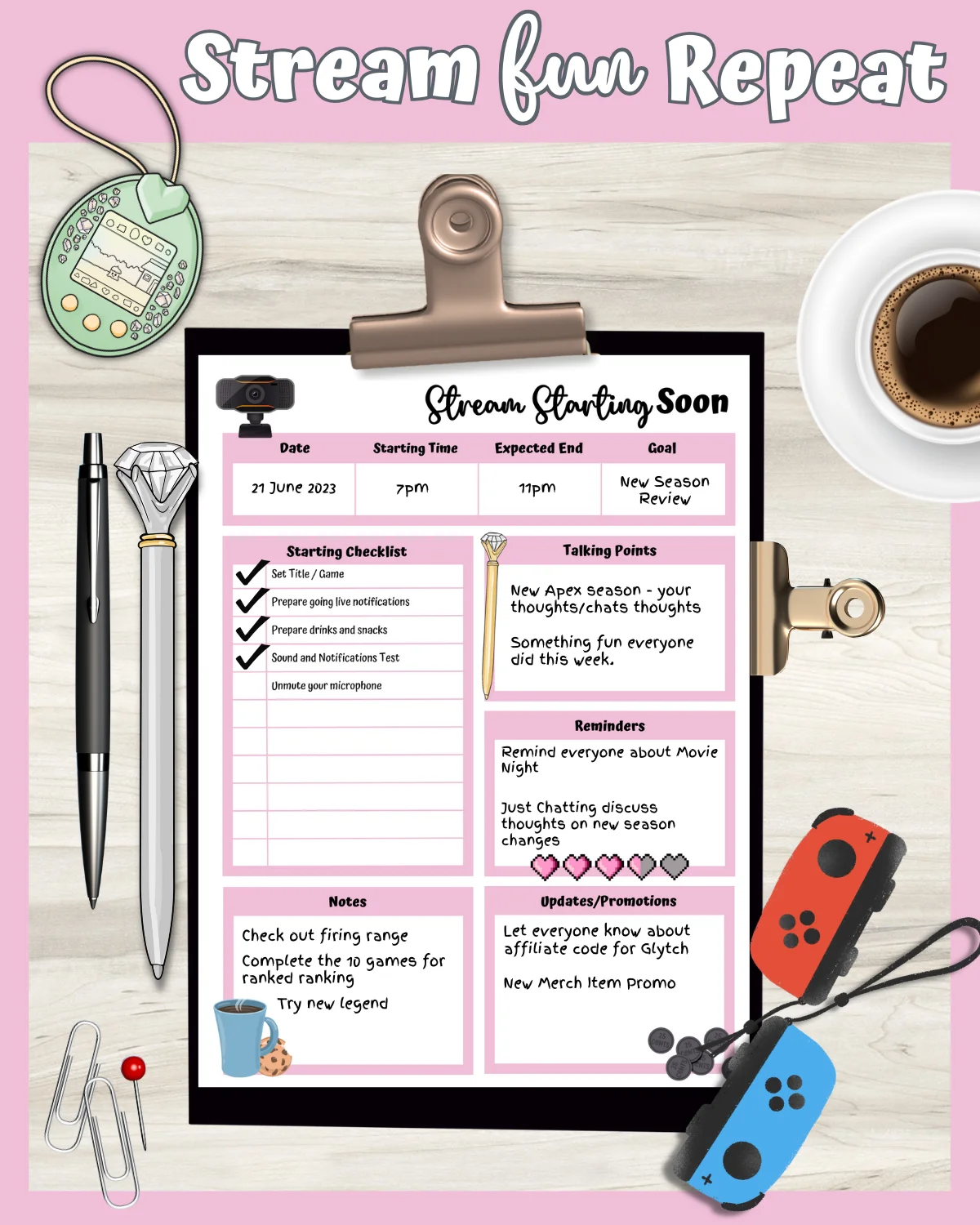 My Daily Stream Planner - Pink Edition | Cute & Functional Digital Download for Streamers product image (2)