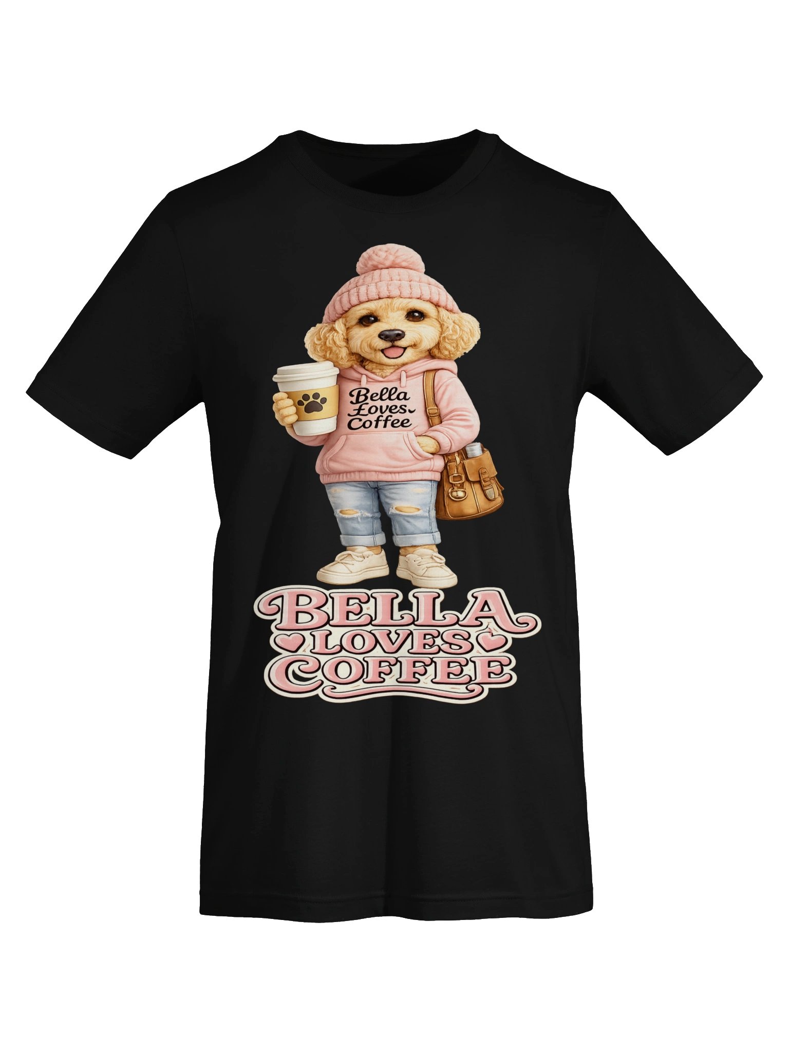 Bella Loves Coffee – Cute Doodle Dog Adult Tee product image (5)