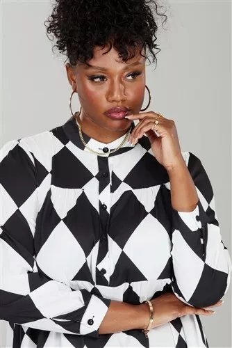 Checker Print Tiered Button-front Dress product image (2)