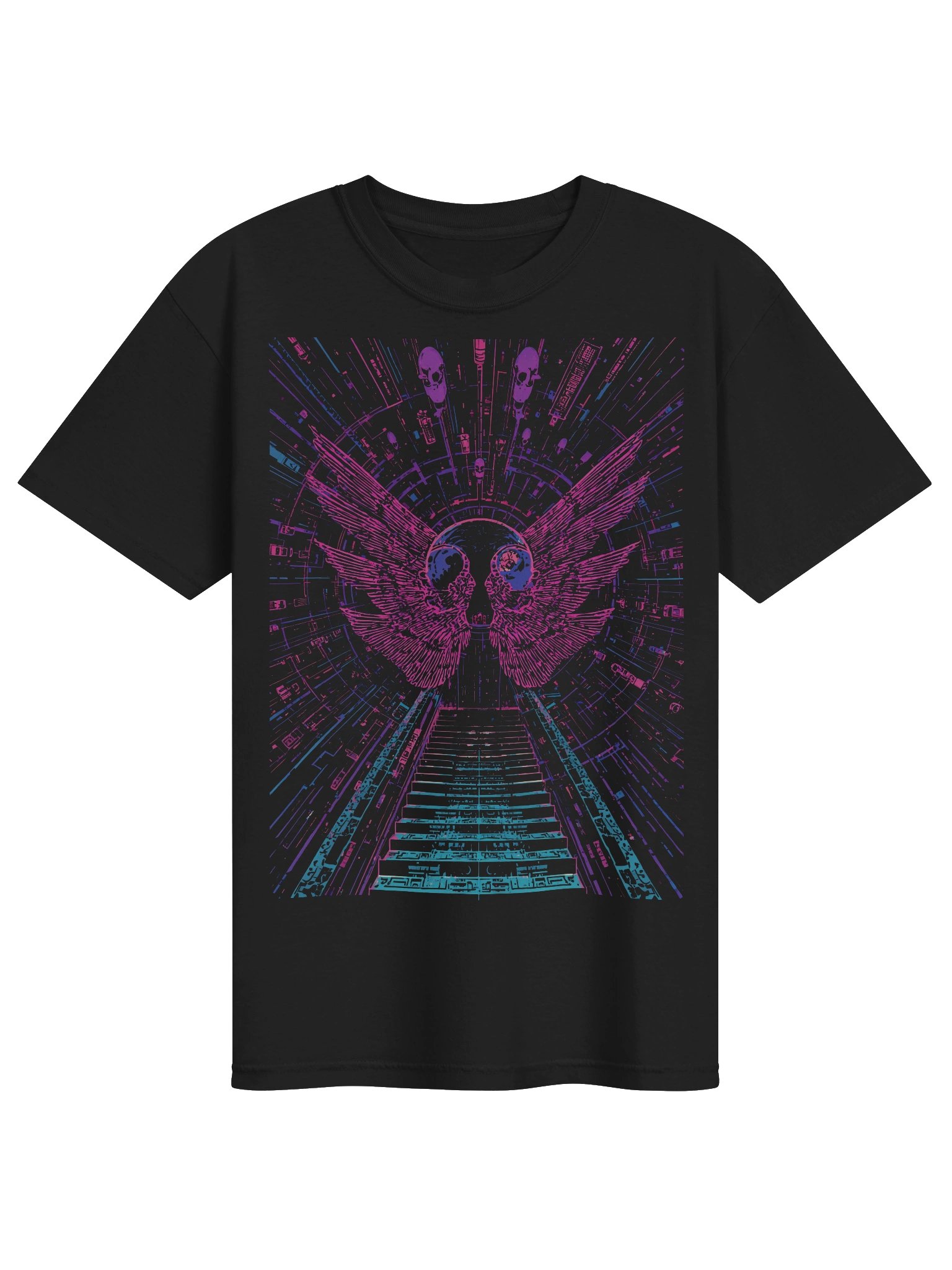Neon Winged Skull Stairway Heavyweight T-Shirt product image (1)