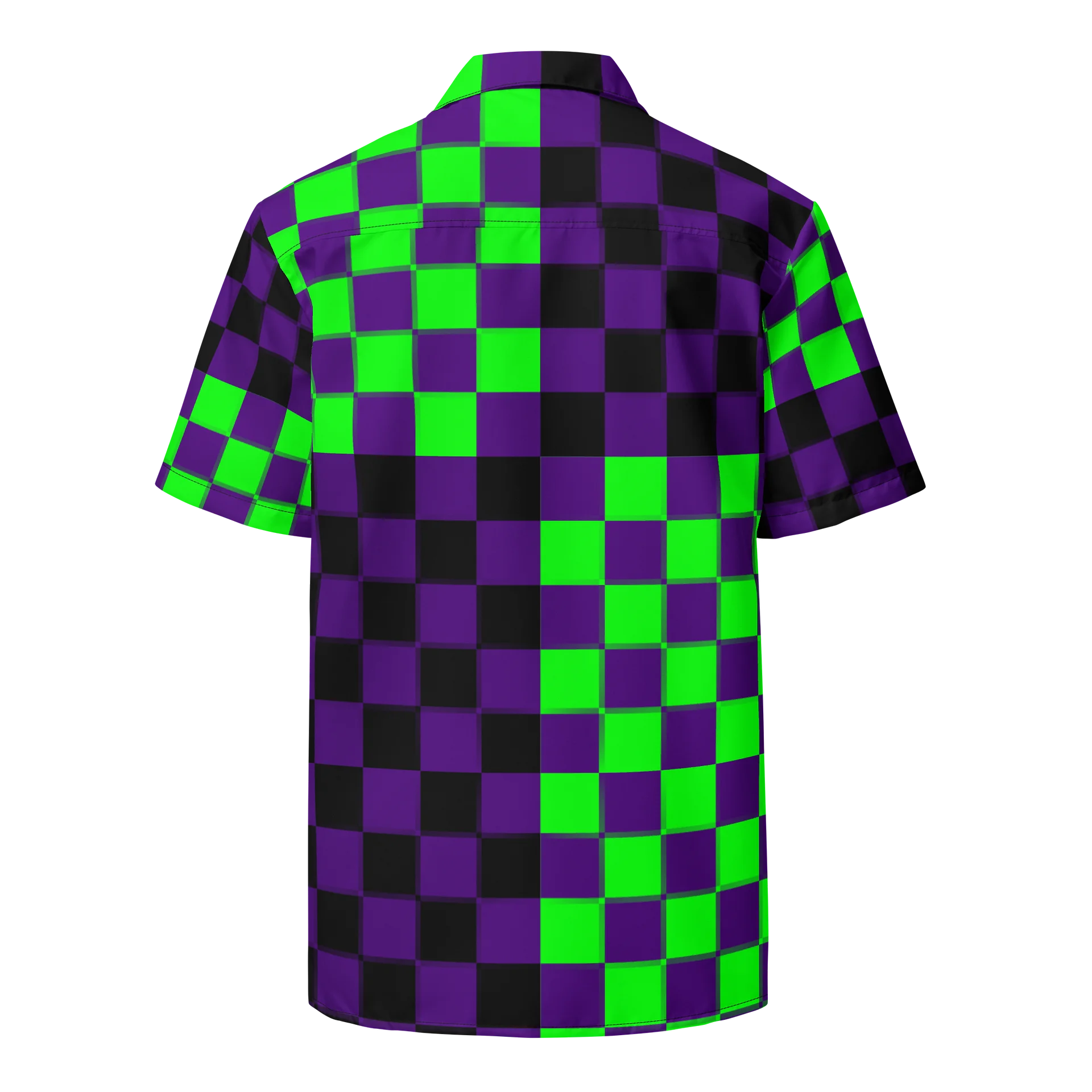 Twisted Clowncore Checkers Button Shirt, Retro Style Silly Circus Top, Fun Festival Fashion, Black Purple Neon Green Weird EDM Rave Clothes product image (2)