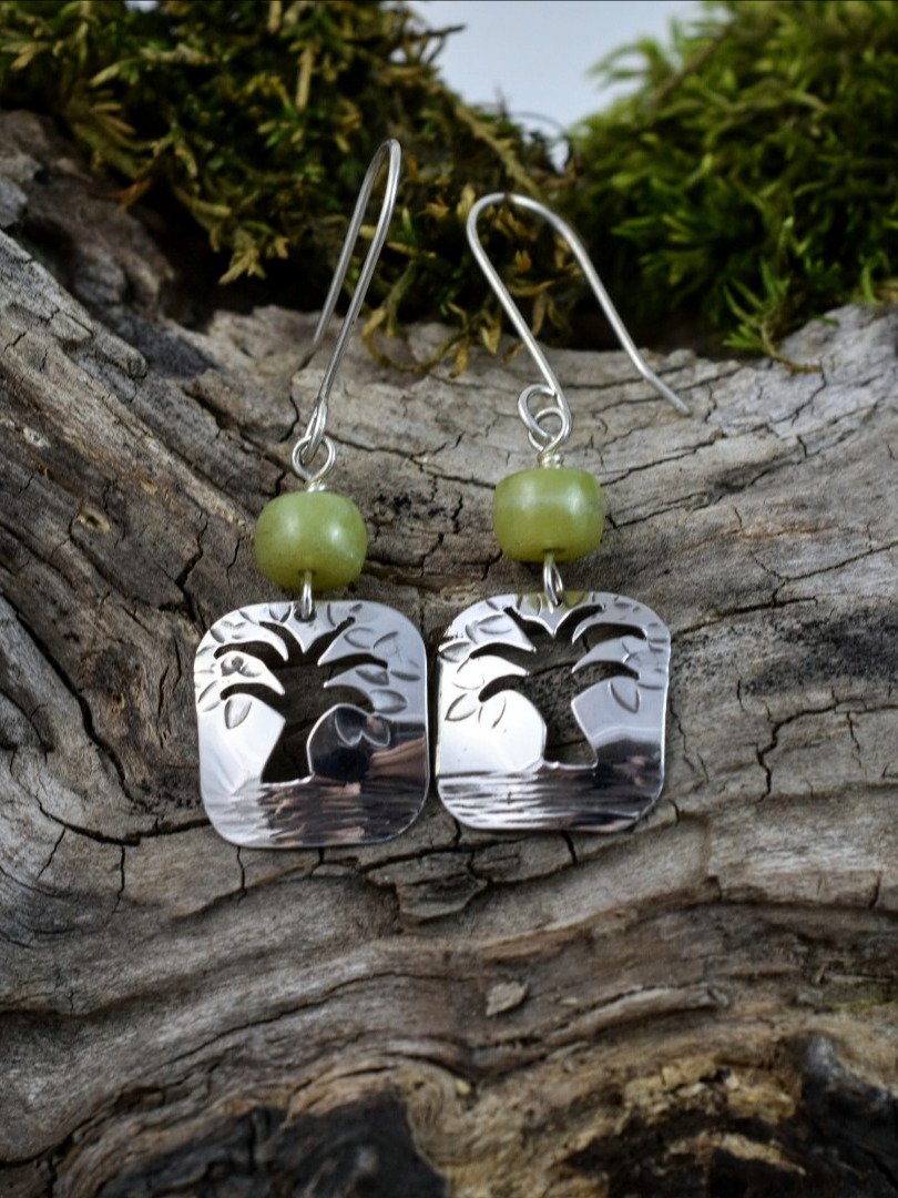 Palm Tree Earrings in Sterling Silver with Chartreuse Jade product image (1)