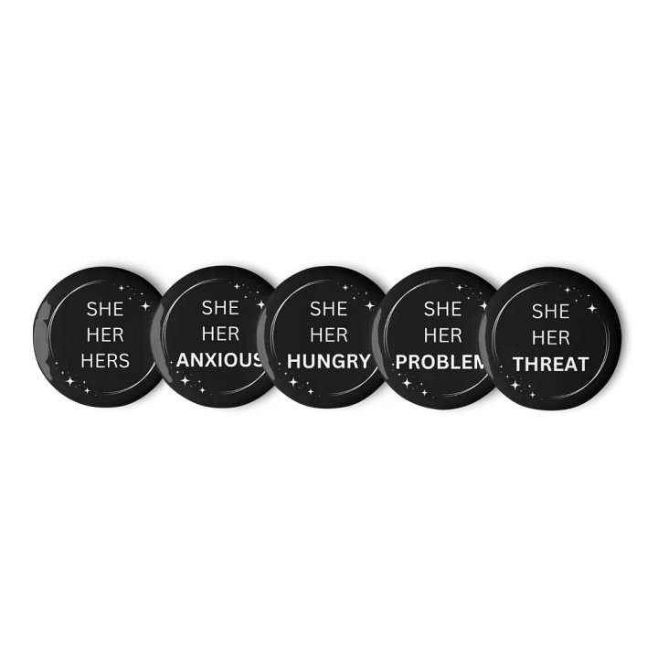 She/Her Pronoun Pins - White on Black product image (2)