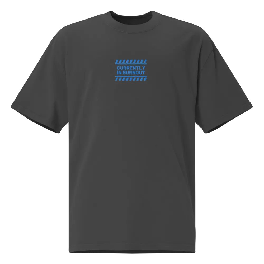 CURRENTLY IN BURNOUT (outline, aqua thread) oversized faded neutral tee product image (1)