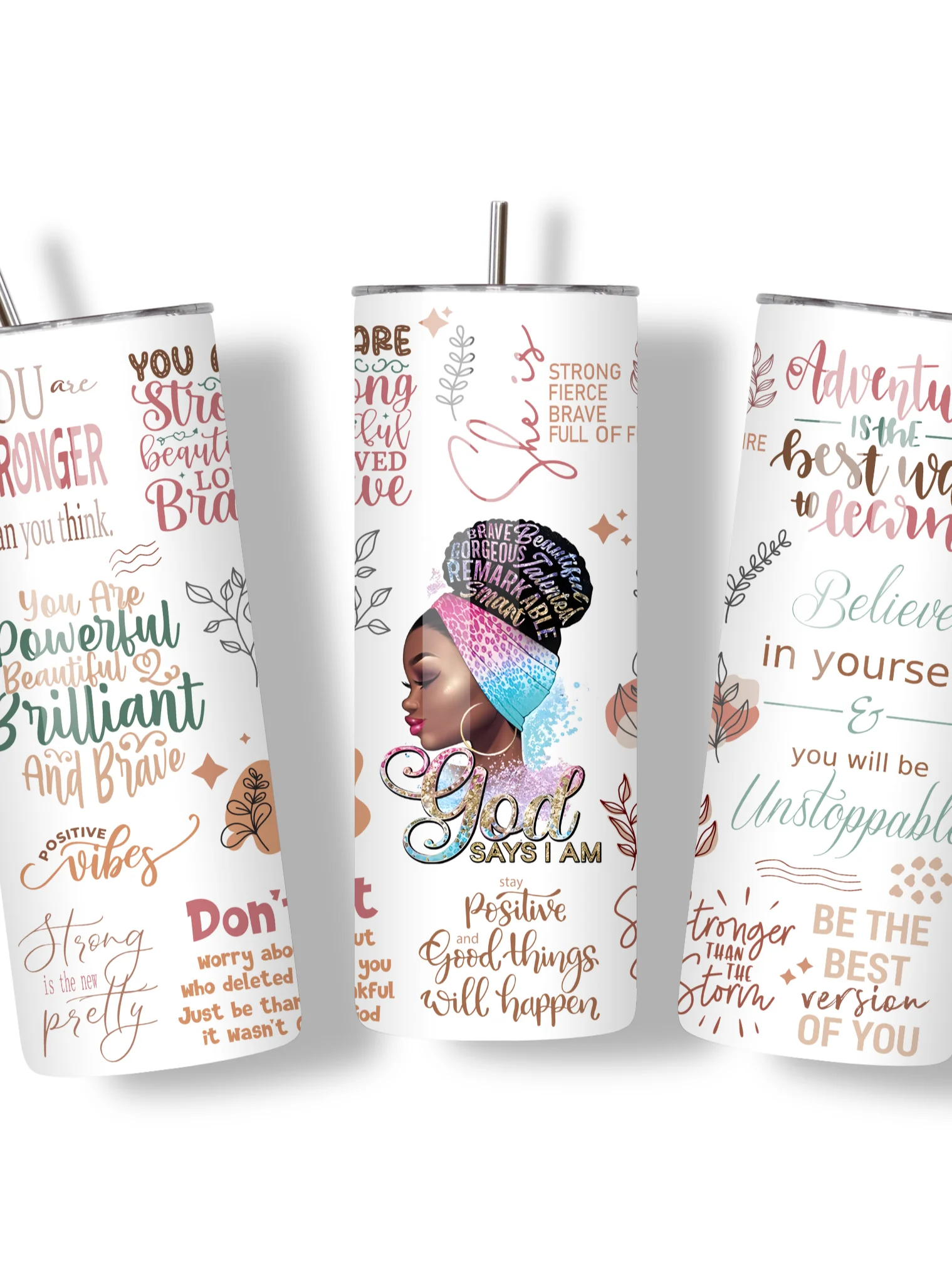 Inspirational 20oz Skinny Tumbler with Metal Straw – Motivational Quotes and Empowering Design, Double-Walled Insulated Stainless Steel Tumbler for Hot & Cold Drinks, Gift for Black Women product image (4)