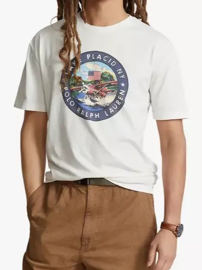 Polo Ralph Lauren Mens Classic Fit Graphic Crewneck T Shirt Nevis White Large product image (1)