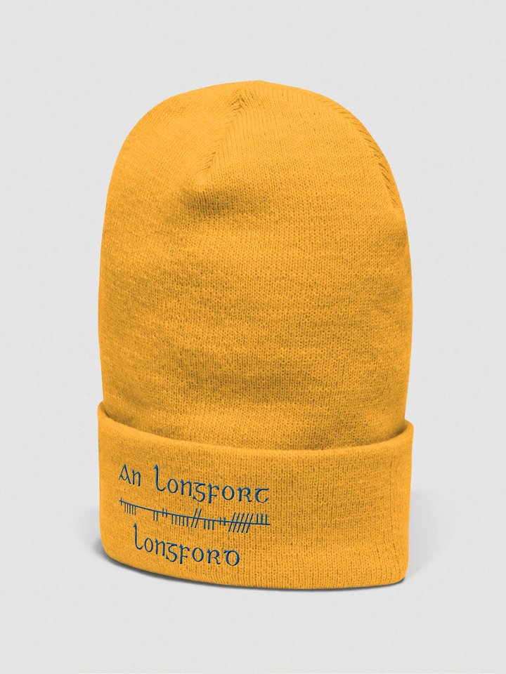 Longford/An Longfort Orthodox style Ogham, Gold with blue, embroidered Cuffed Beanie product image (2)
