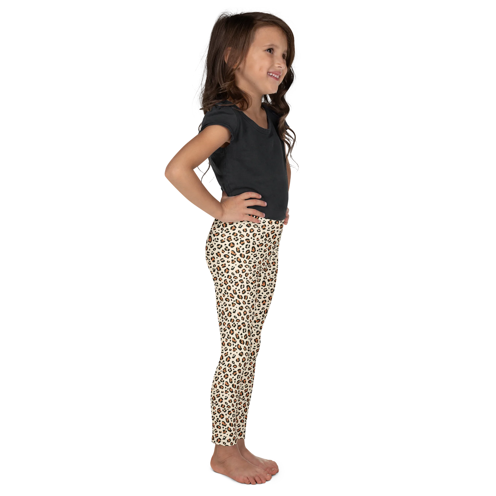 Bold Brown Leopard Skin Print Kids Leggings product image (5)