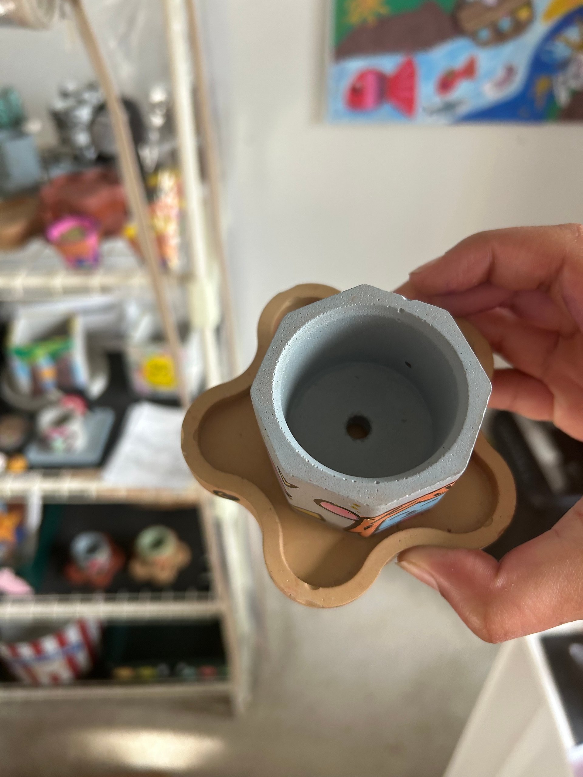 Spy girl 1-1 original painted cement plant pot and tray product image (4)