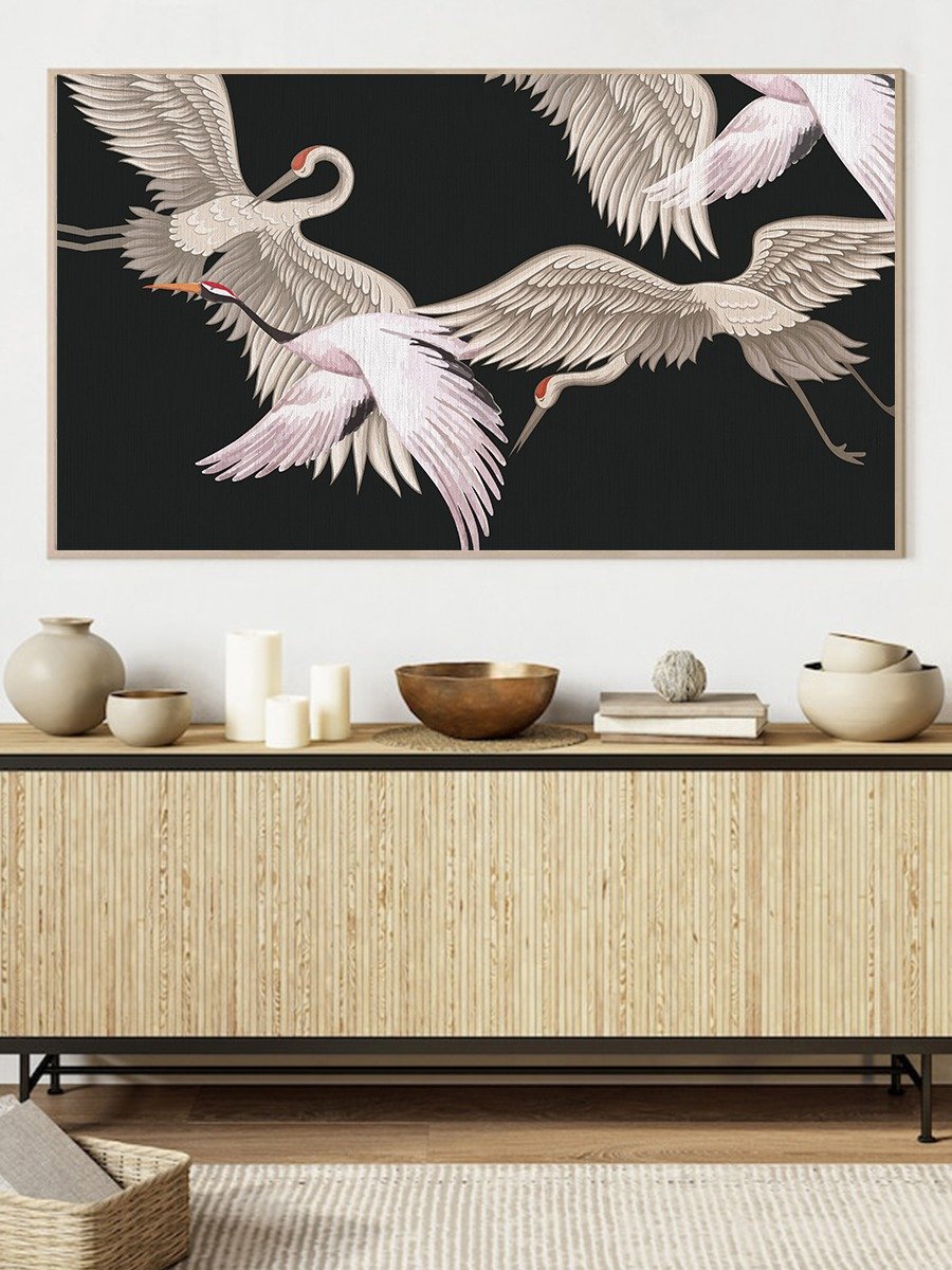 Samsung Frame TV Art Watercolor Japanese Flying Cranes Painting Screensaver Digital TV Background product image (6)