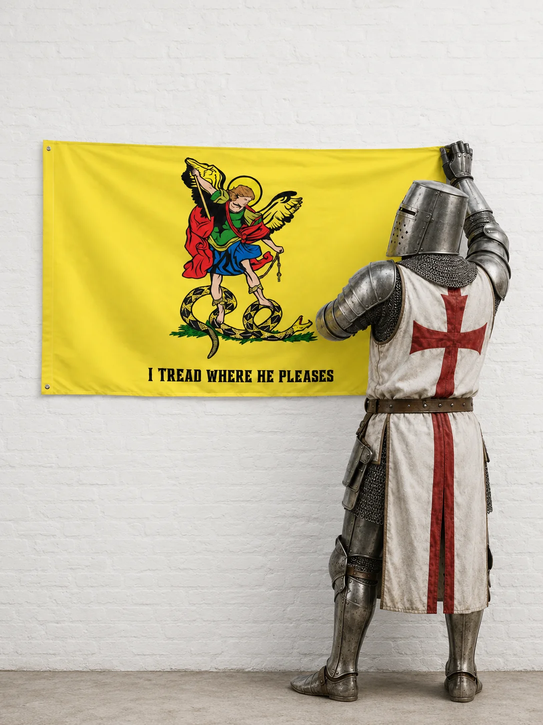 Saint Michael 'I tread where He pleases' flag product image (2)