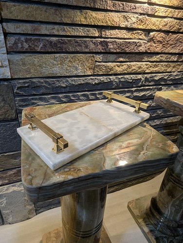 Natural Onyx Rectangular Tray – 
Handcrafted from 100% natural translucent onyx marble, this premium tray showcases the true ...