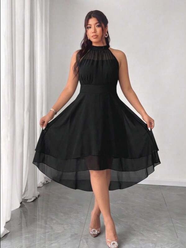 Elenzga Plus Size Round Neck Sleeveless Double Ruffle Hem Asymmetrical Hem Dress product image (6)