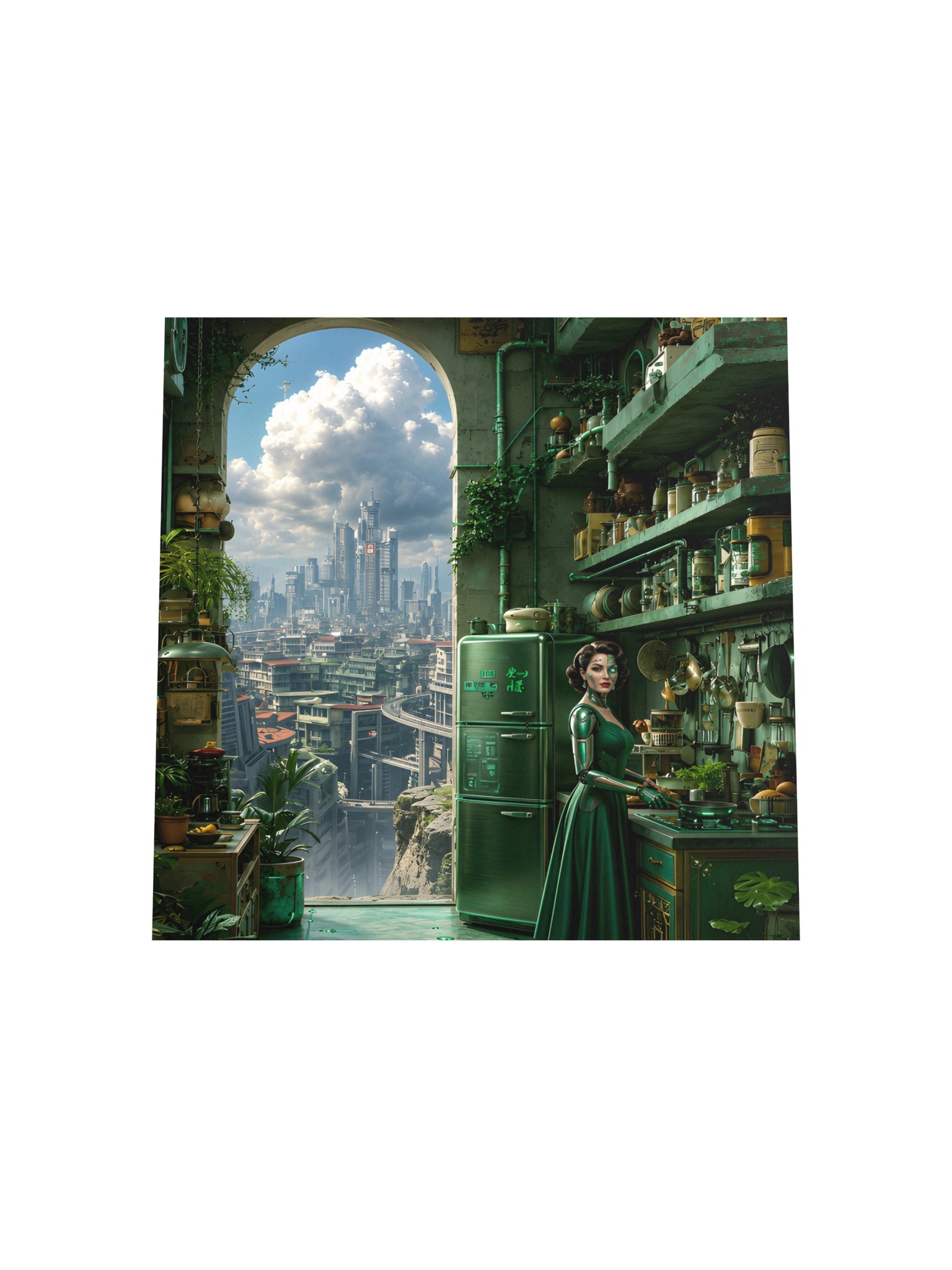 Cyberpunk Kitchen Poster | 2077 Green Fridge Wall Art | 10x10 Futuristic Decor product image (5)
