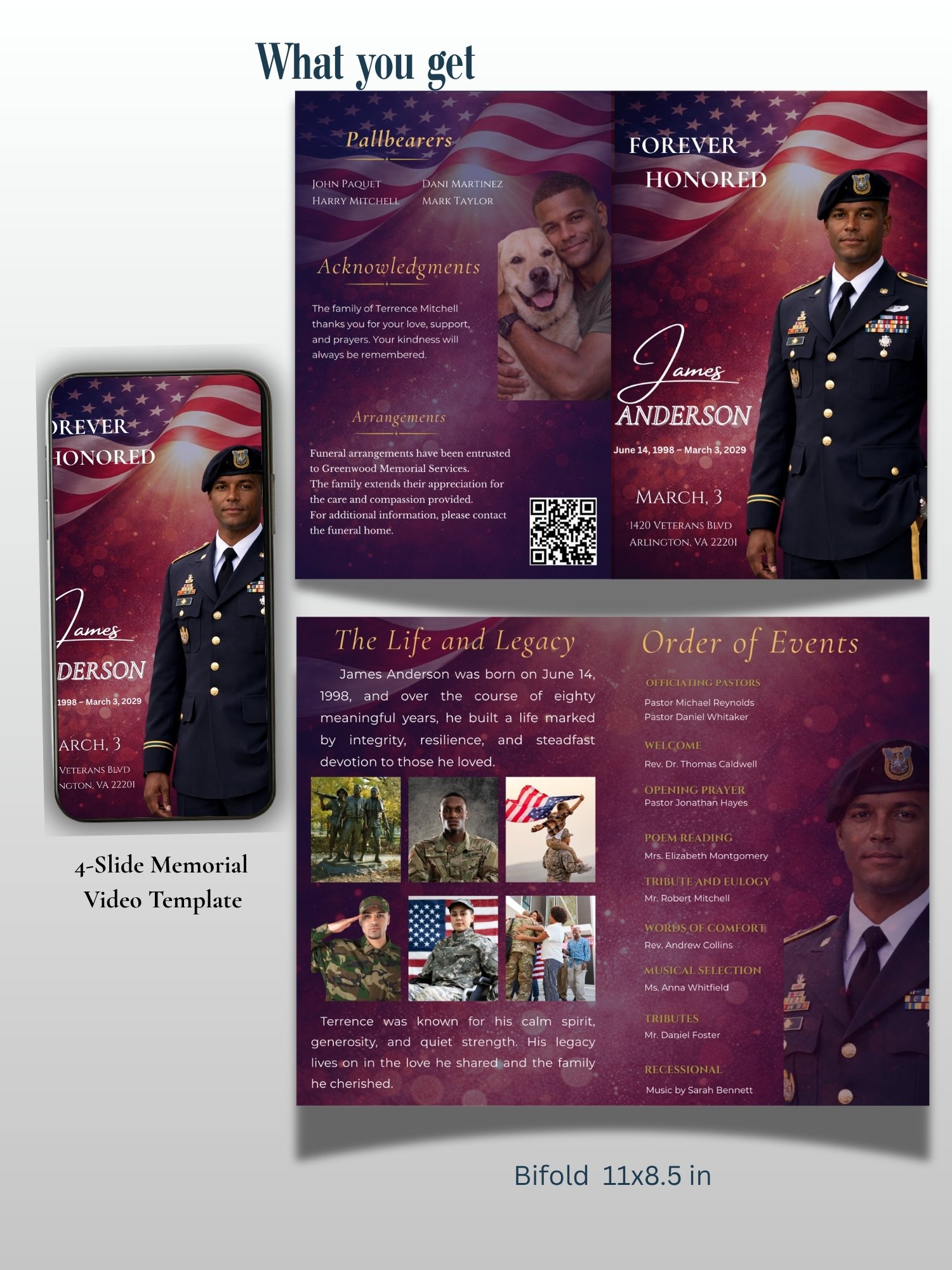 Military & First Responder Funeral Program Editable Canva Template, Patriotic Veteran Obituary Memorial product image (2)