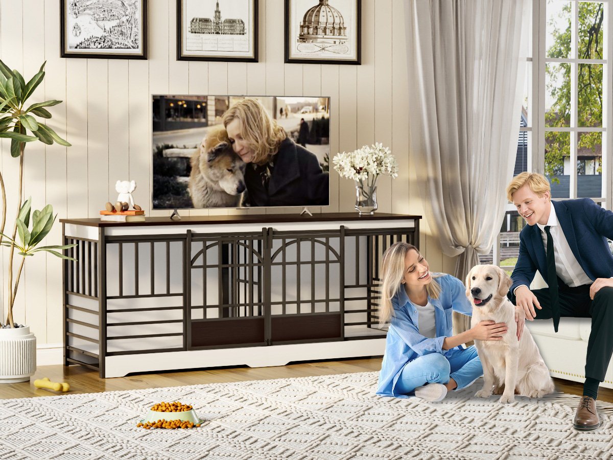 78 inch Dog Crate Furniture XXL Dog Cage Heavy Duty Dog Kennel Indoor with Removable Divider,Extra Large Double Cage Large Breed BROWN product image (2)