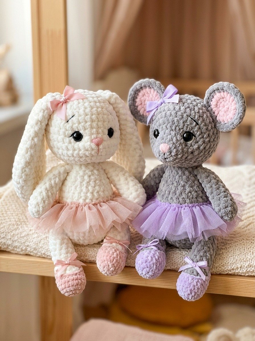 Ballerinas Bunny and Mouse Crochet Pattern PDF – Create Your Own Adorable Ballerina Dolls! 🐰🐭🩰 product image (3)