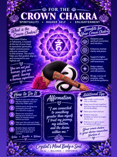 👑💜 CROWN CHAKRA WEEK 💜👑
(LAST CHAKRA OF THIS WEEKLY SERIES)

The Crown Chakra (Sahasrara) is connected to spirituality, highe...
