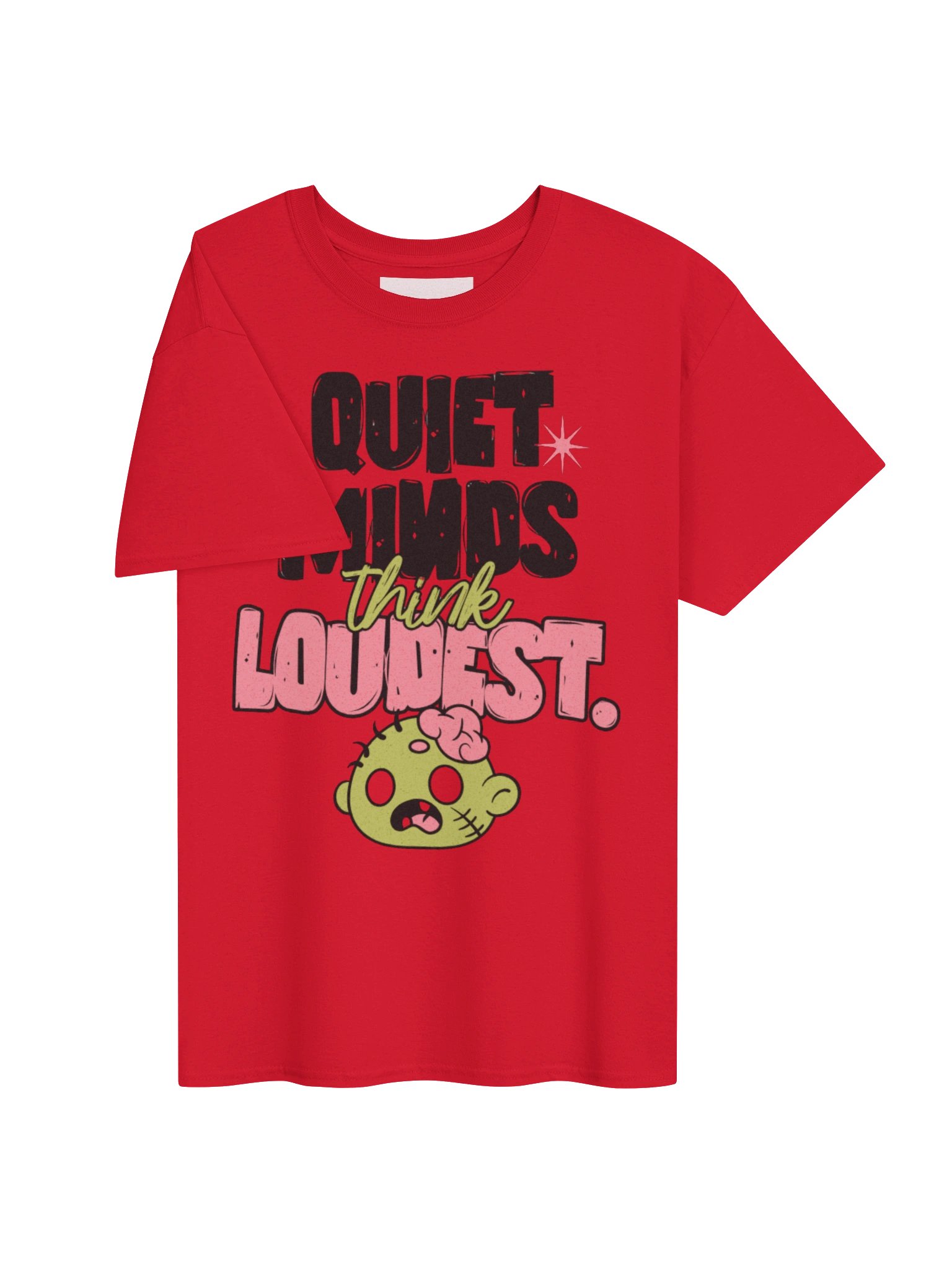 "Quiet Minds Think Loudest" T-Shirt – Red Oversized Graphic Tee product image (3)