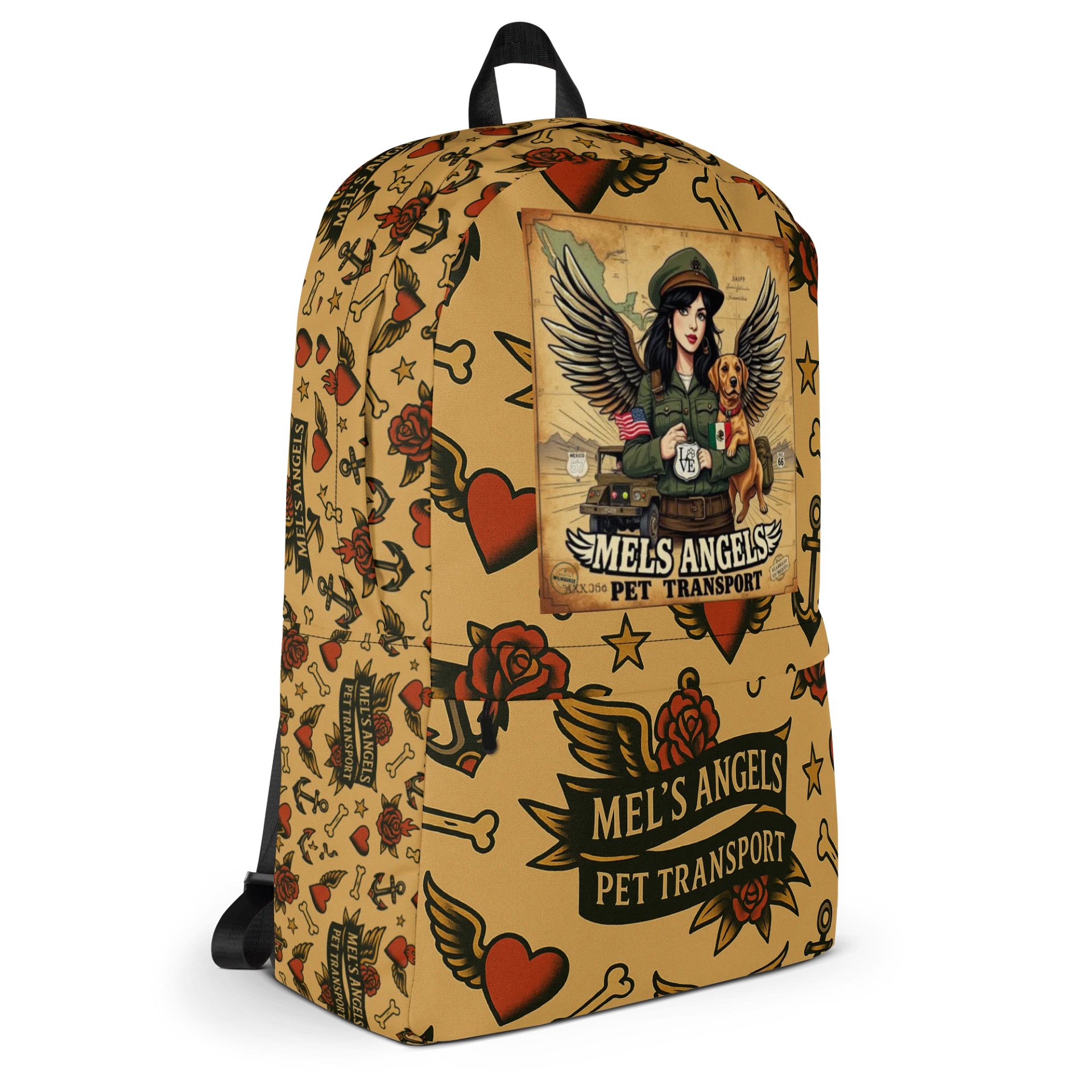 Mel’s Angels Tattoo Flash Logo Backpack – Vintage Chicano Style Travel Gear product image (5)