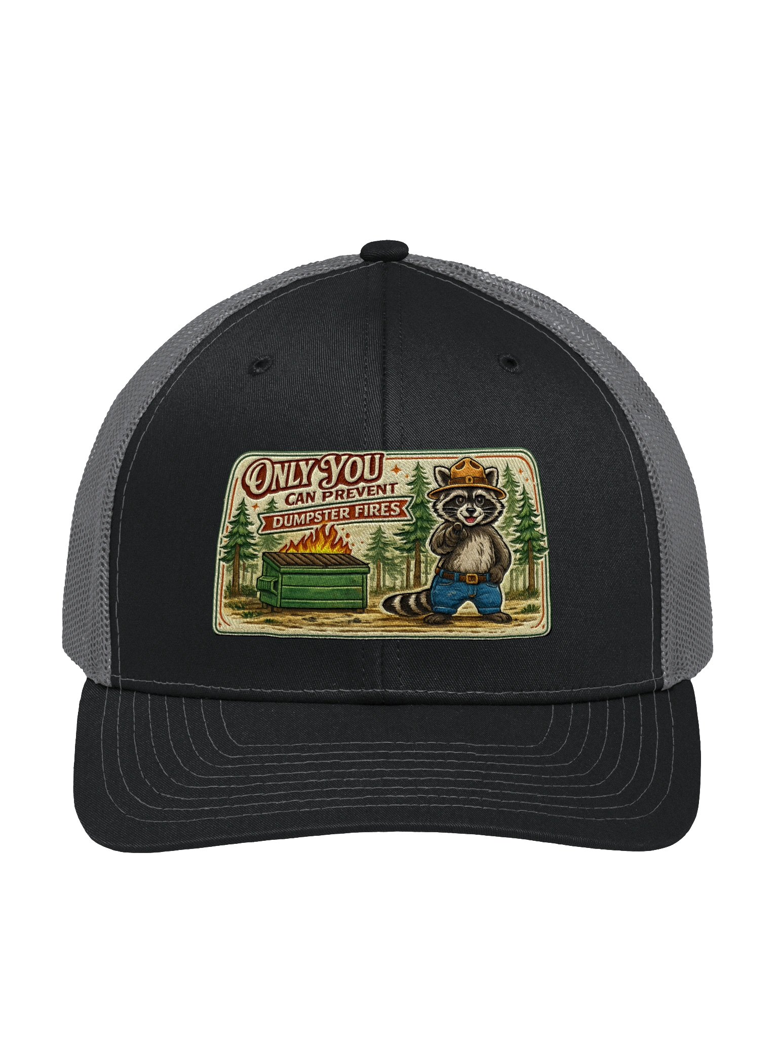 Dumpster Fire Raccoon Trucker Hat product image (2)