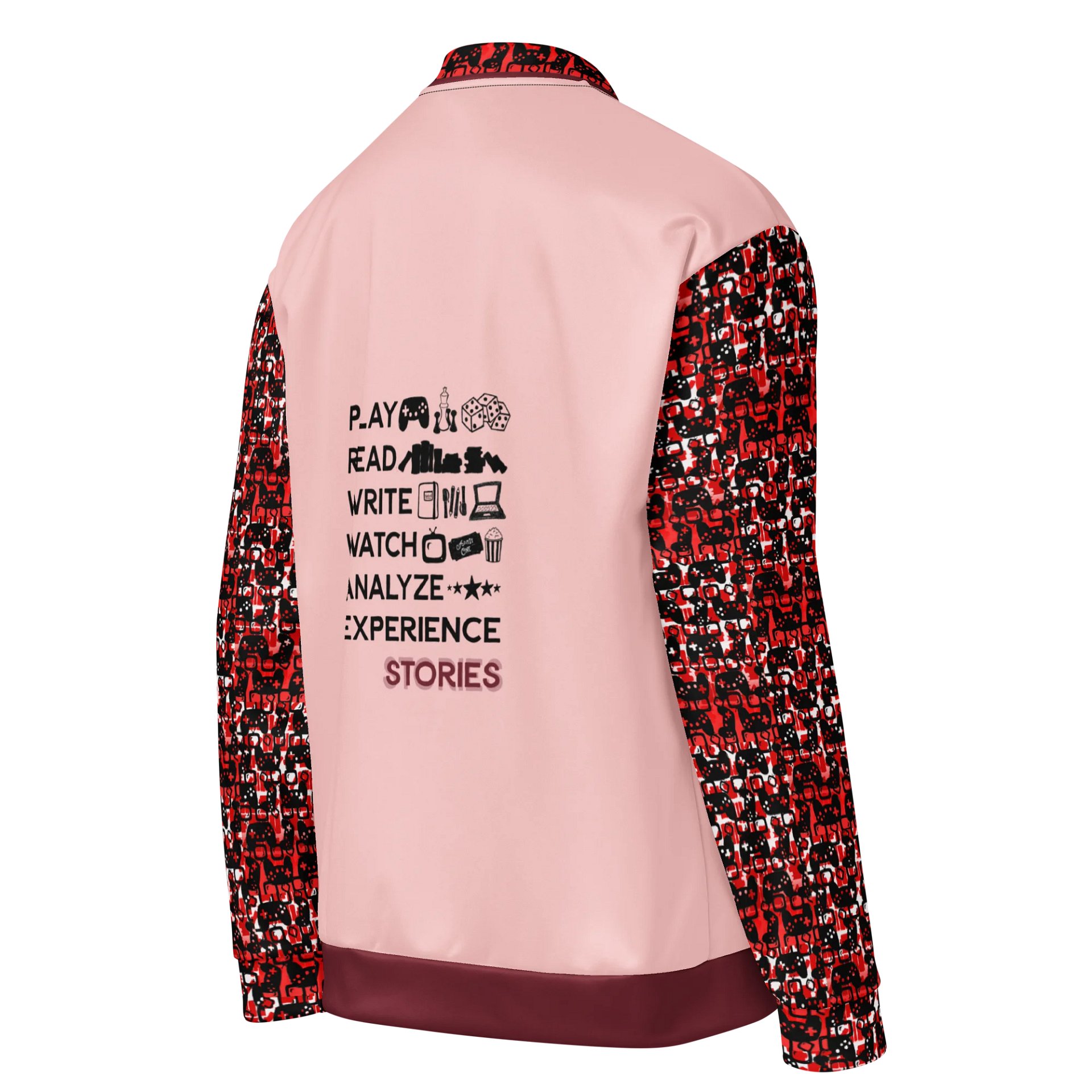 Experience Stories Unisex Bomber Jacket (Red, Coral, and Black) product image (4)