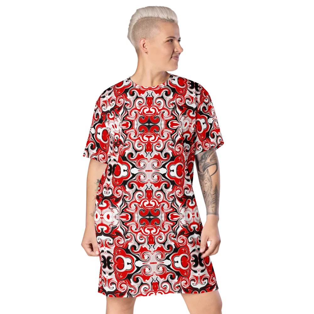 Red Abstract Swirls T-Shirt Dress product image (7)
