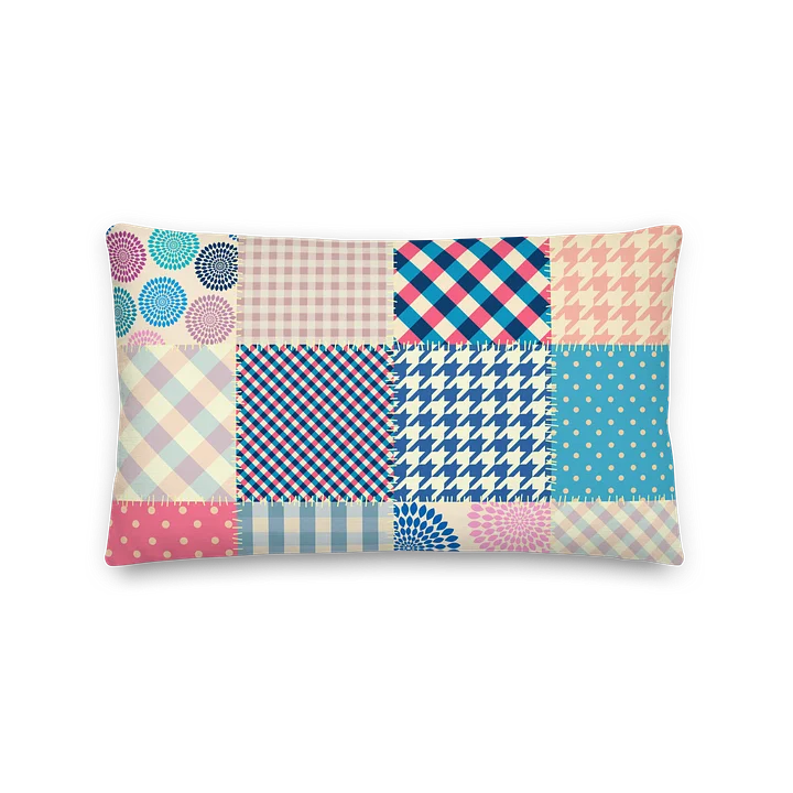 Pastel Patchwork Throw Pillow | Cottagecore Plaid & Floral Decor Cushion product image (1)