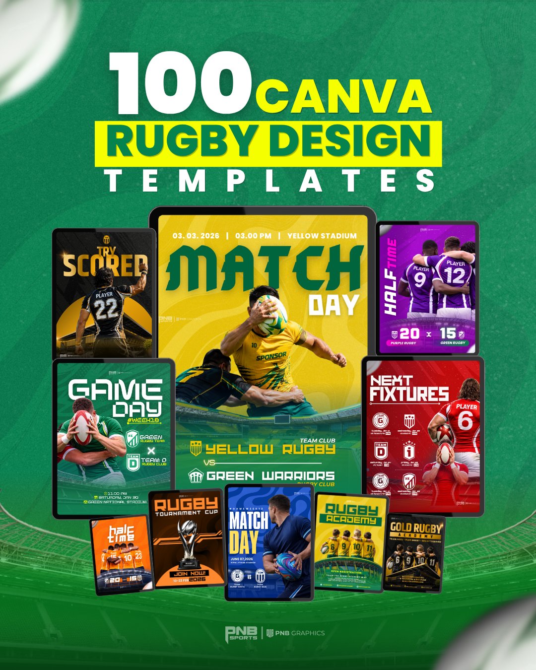 Full Pack 100 Editable Rugby Design Templates by PNB Graphics product image (1)