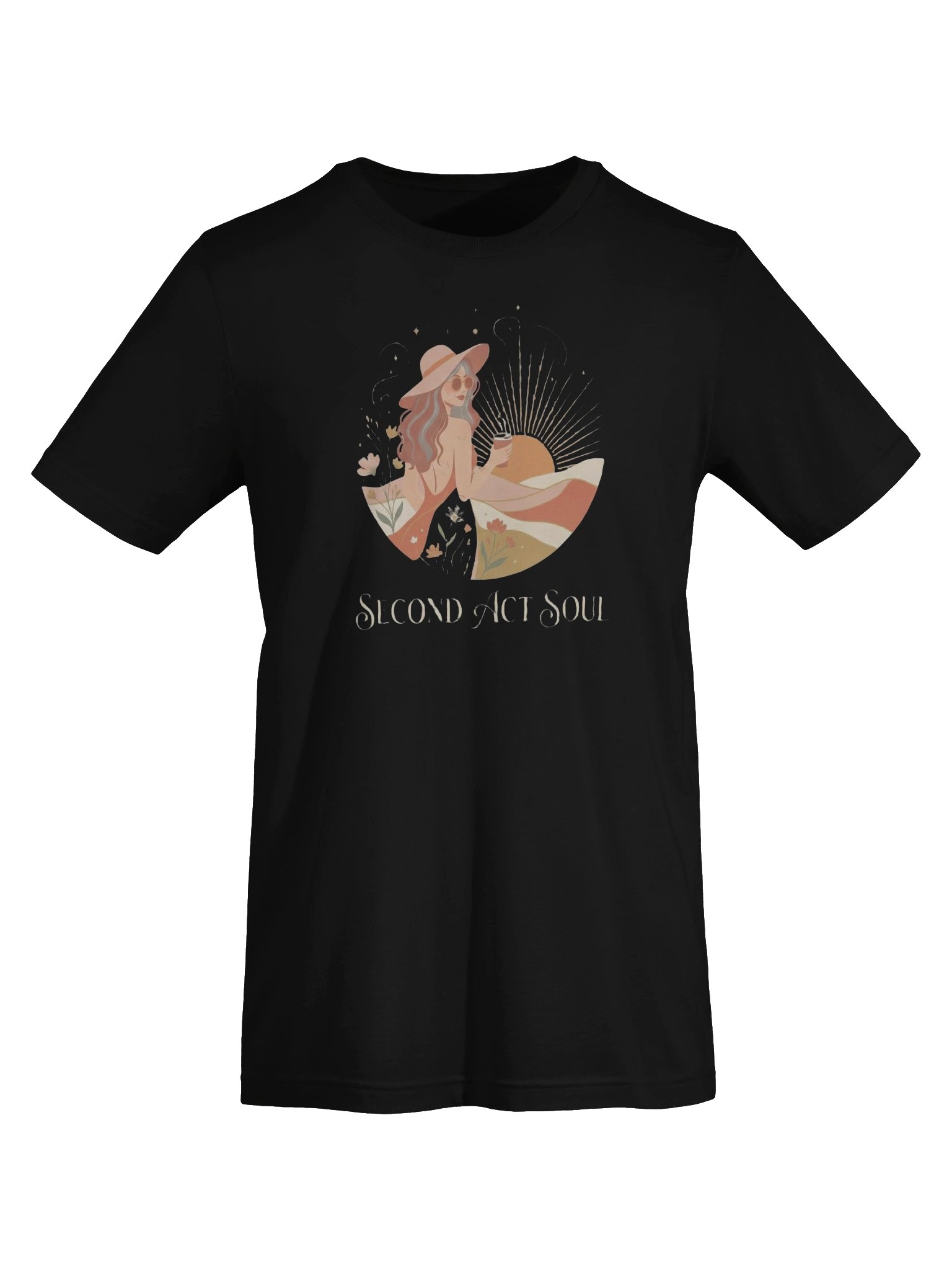 Second Act Soul Bella Canvas Shirt, Women’s Second Act Graphic Tee, Boho Sunset Coffee Shirt, Free Spirit Midlife T-Shirt product image (27)