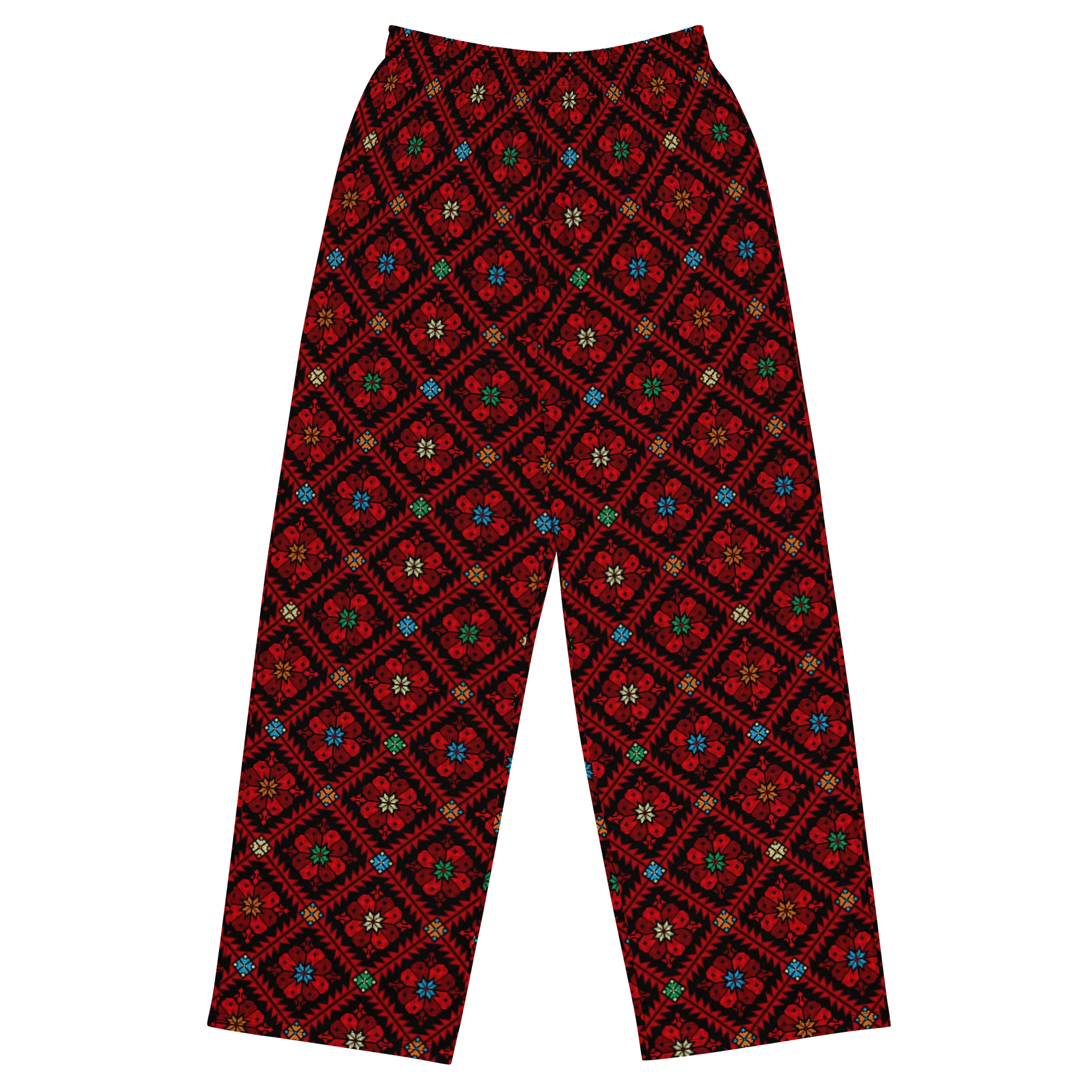 Red Tatreez Wide Leg Unisex Pants product image (1)