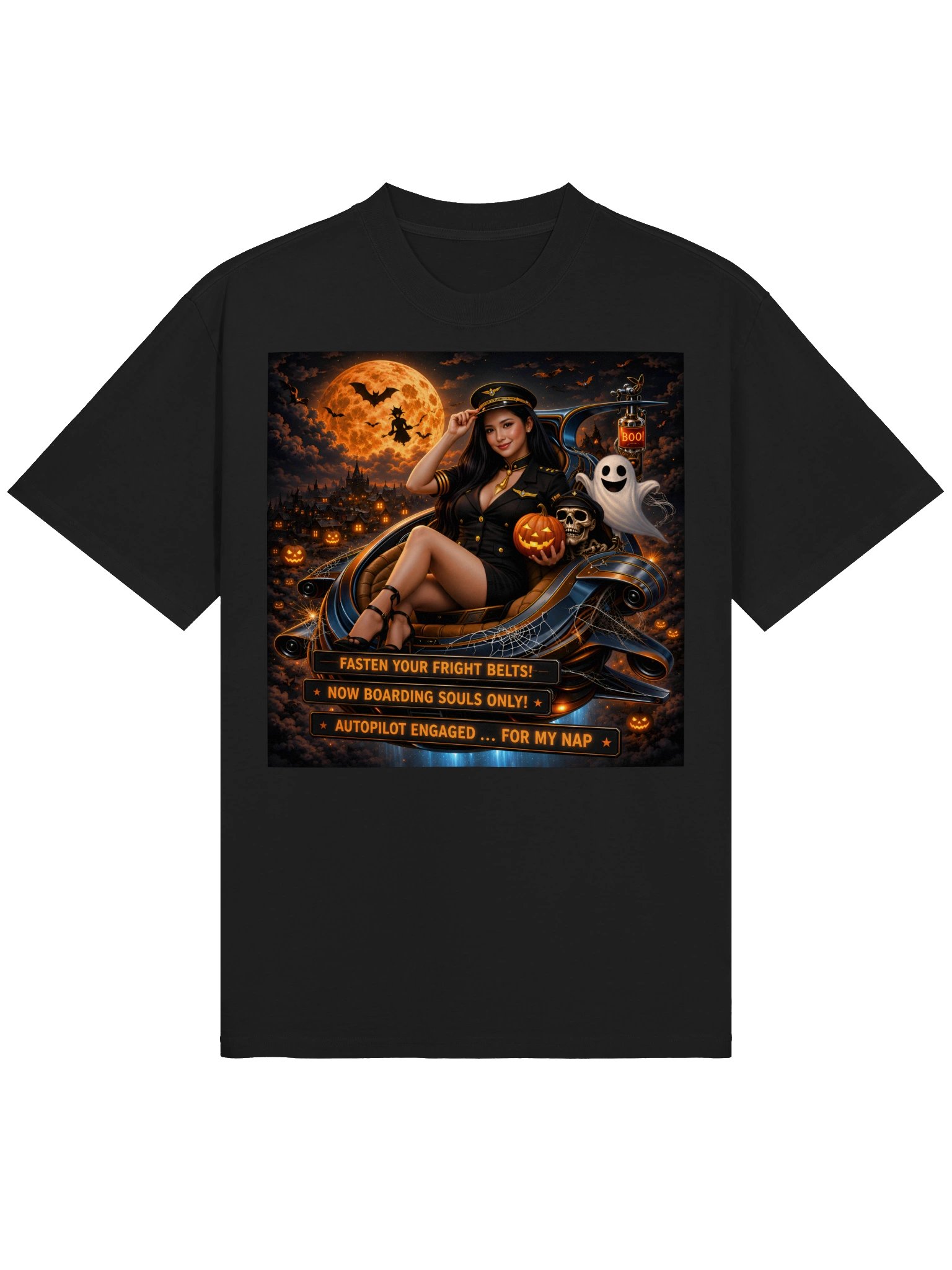 Halloween Space Pilot T-Shirt, Spooky Sci-Fi UFO Ghost Pumpkin Graphic Tee for Adults product image (3)