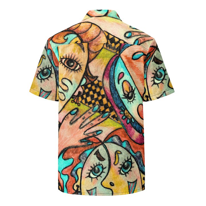 Lady Faces Multi-Colored Surreal, Picasso-Inspired Unisex Hawaiian Button-down Short Sleeve Shirt product image (2)