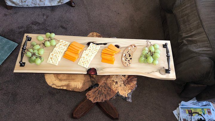 Live edge White cedar Charcuterie board with wine red resin-natural colored 7 5/8" x 26 3/4" x 3/4" product image (1)