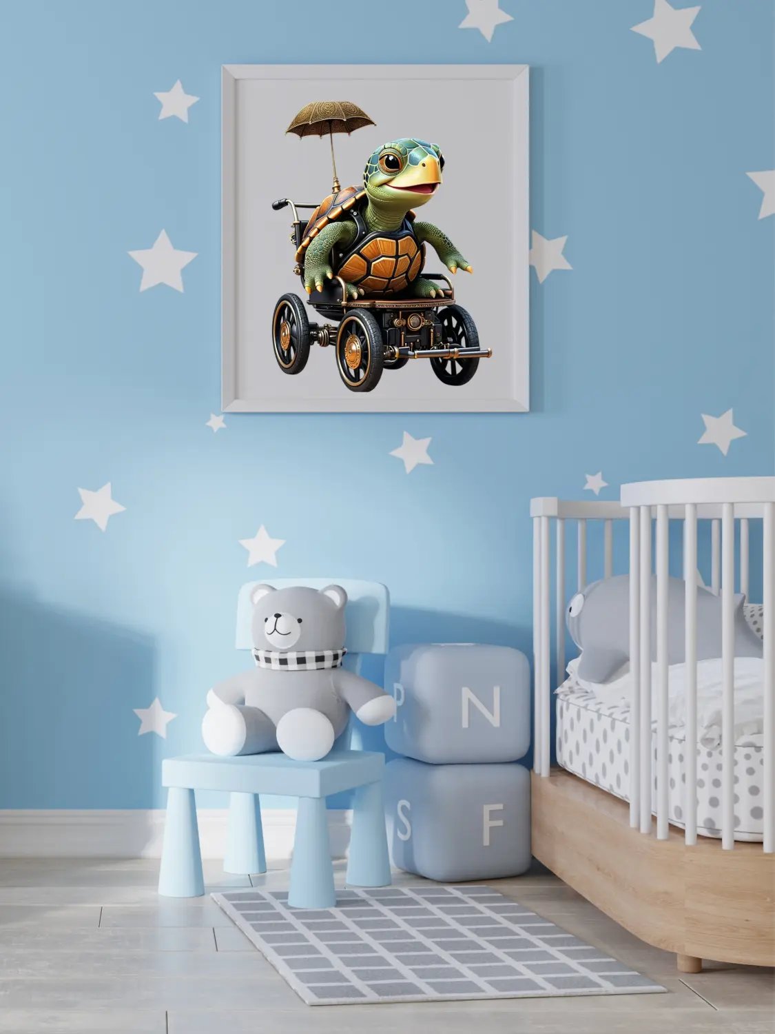Turtle Riding in Wheelchair Kid Nursery Print Tortoise Wall Art product image (5)