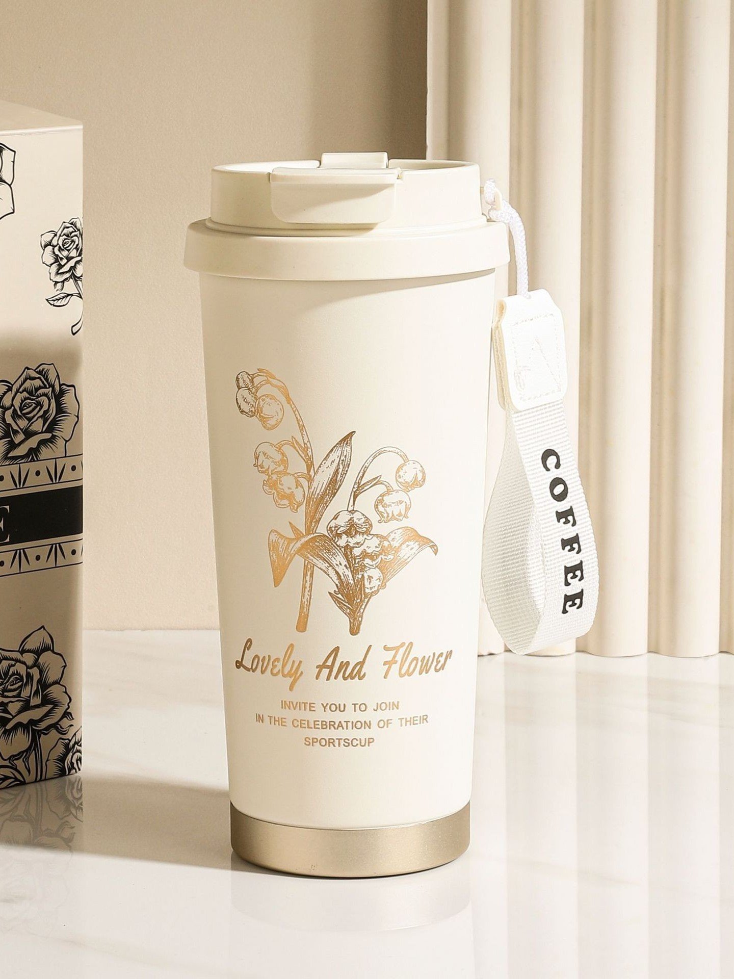 Luxury Lily of the Valley Insulated Coffee Mug Gift Set – 18oz Stainless Steel Floral Thermal Tumbler with Elegant Gift Box & Bag product image (2)