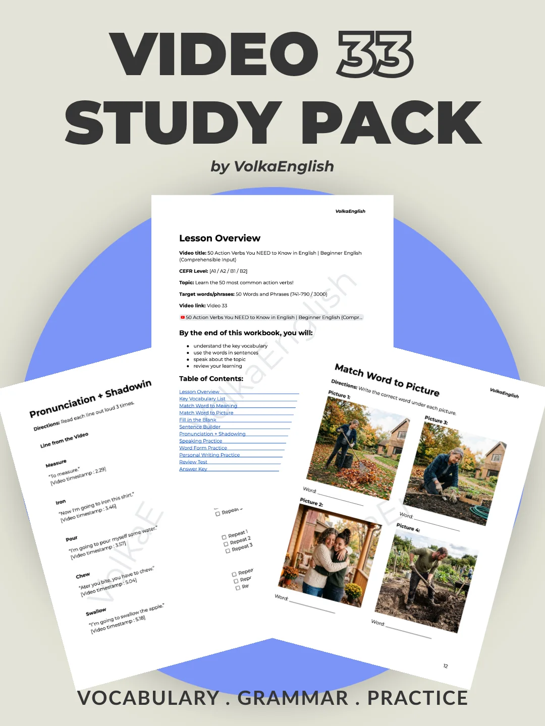 50 Action Verbs You NEED to Know in English | Beginner English (Comprehensible Input) - Video 33 Study Pack product image (1)