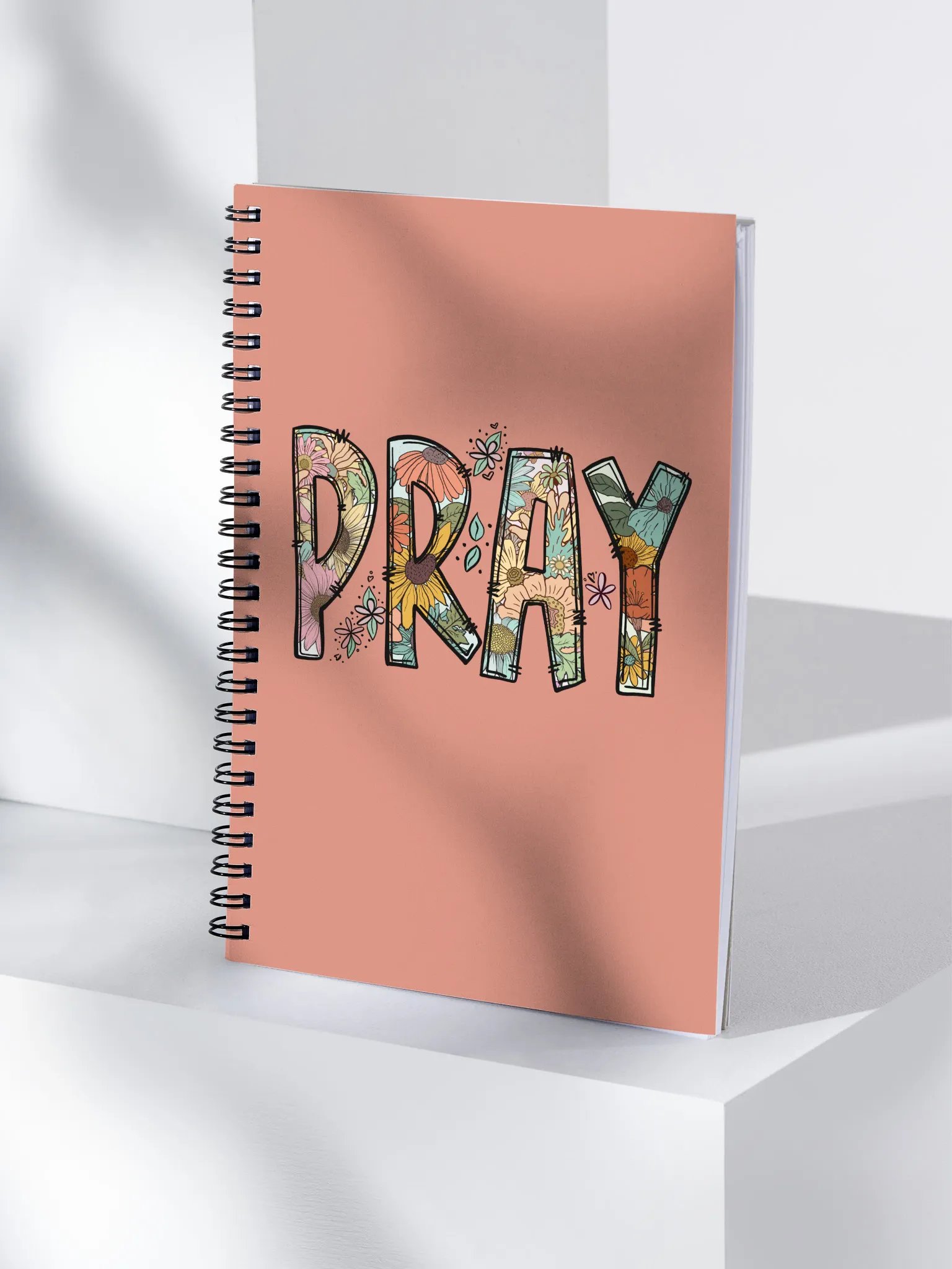 PRAY Spiral Notebook - Coral With a Floral Design product image (3)